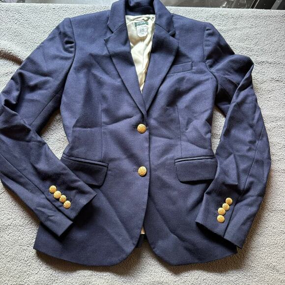 J Crew SchoolBoy Blazer Navy Blue Wool Gold Button Jacket Preppy SZ 0 - Picture 1 of 12